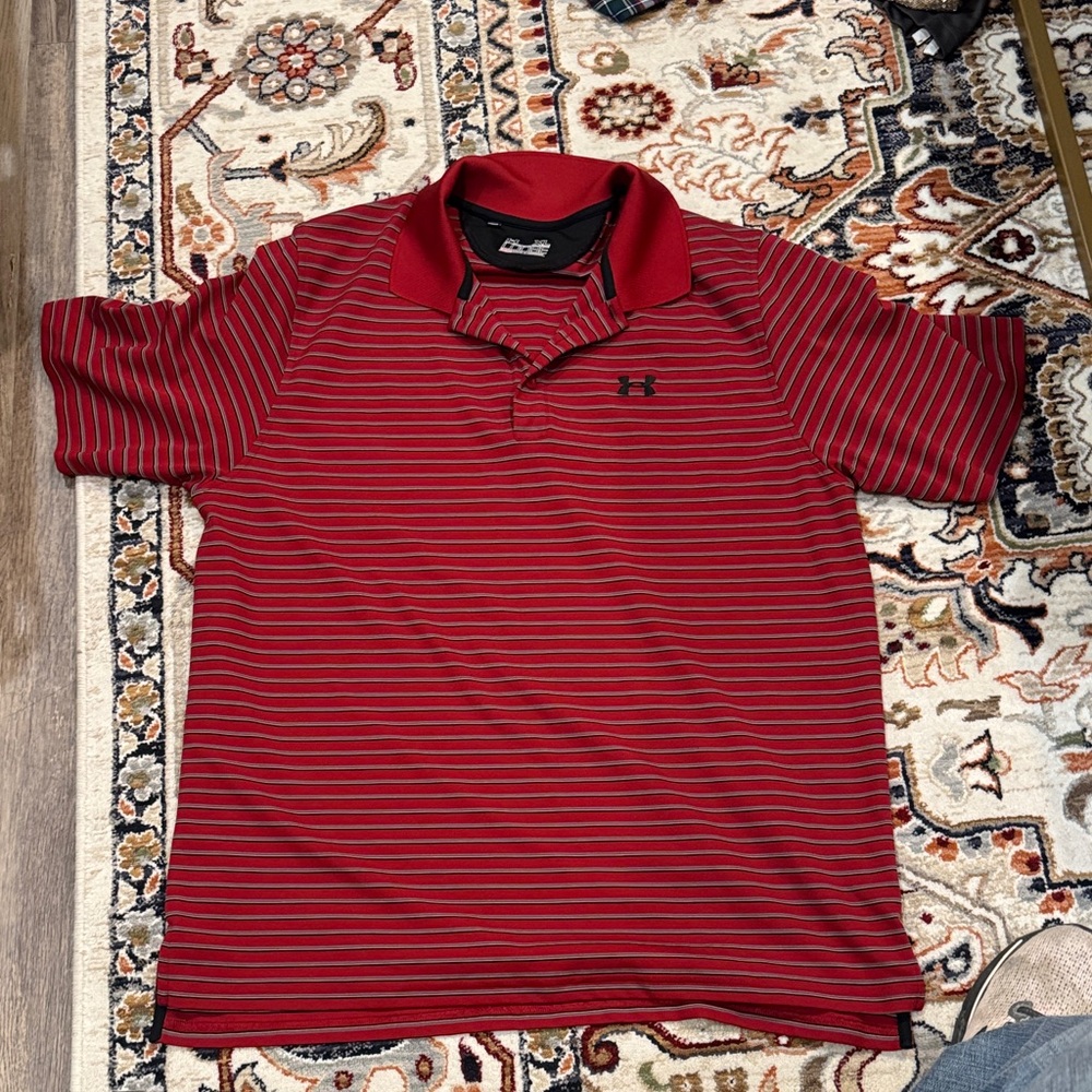 Under Armour Men's Polo Shirt in Red and Black Stripes
